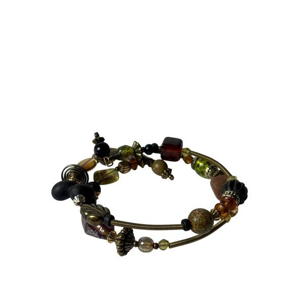 Treska Glass Wooden Metal Beaded Wrap Bracelet Vintage Y2K Boho Mixed Media - Picture 1 of 4